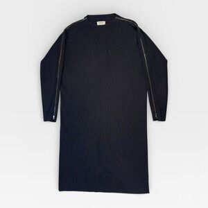 Per Se By Carlisle Black Long Zipper Sleeve Viscose Cotton Dress SMALL